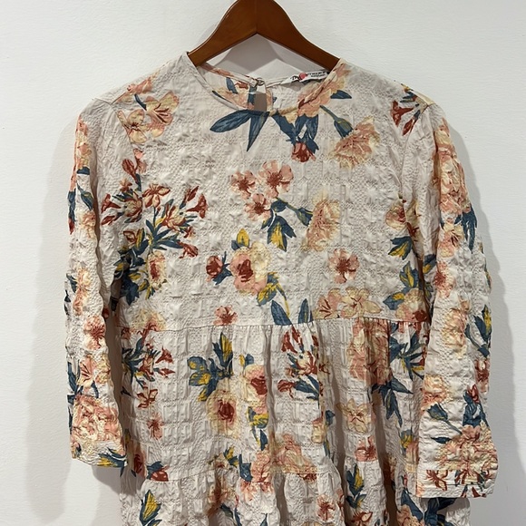 Zara Floral Print Dress Flounce Hem Size S Spring Vacation Victorian - Picture 4 of 5